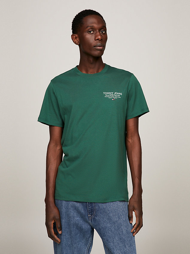 t-shirt essential slim fit con grafica e logo green da uomo tommy jeans