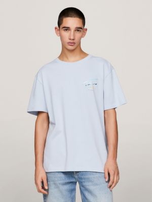 blue t-shirt mit metallic-rückenlogo für herren - tommy jeans