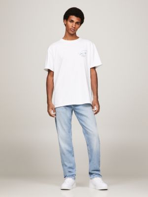 white t-shirt mit metallic-rückenlogo für herren - tommy jeans