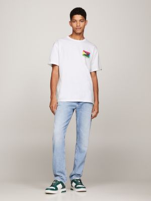 Tommy jeans coloured lines logo store tee white