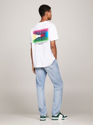 Tommy jeans coloured lines logo best sale tee white