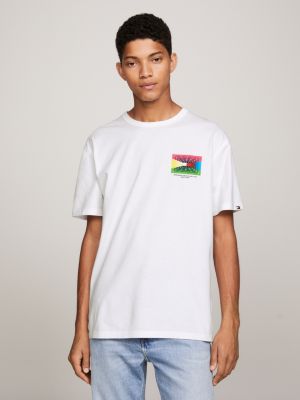 Tommy jeans coloured lines logo store tee white