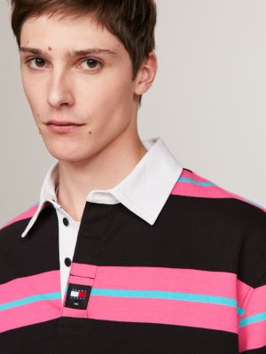 Rugby Stripe Casual Long Sleeve Polo Black Tommy Hilfiger