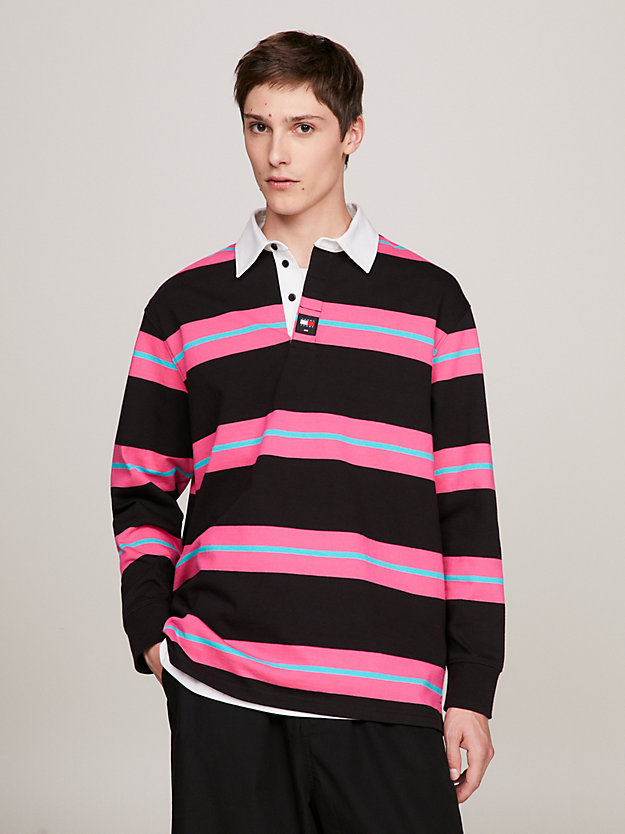 Rugby Stripe Casual Long Sleeve Polo | Black | Tommy Hilfiger