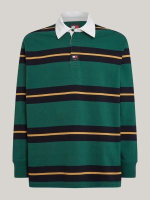 Rugby Stripe Casual Long Sleeve Polo | Green | Tommy Hilfiger