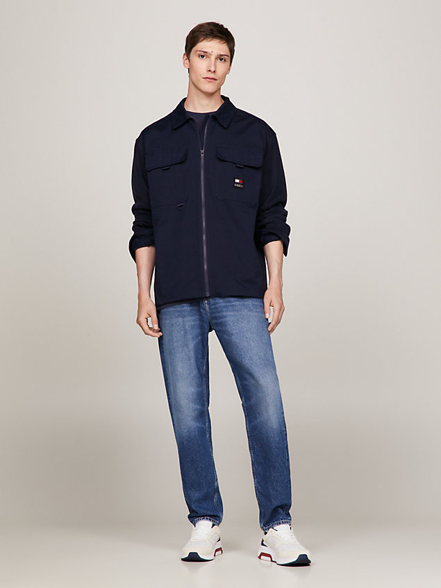 blue overshirt van materiaalmix met ritssluiting voor heren - tommy jeans