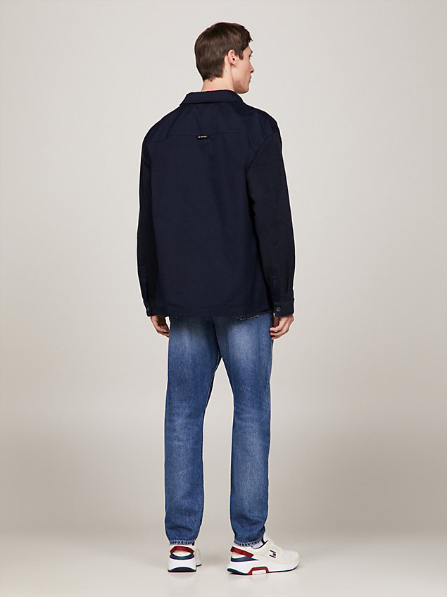 blue overshirt van materiaalmix met ritssluiting voor heren - tommy jeans