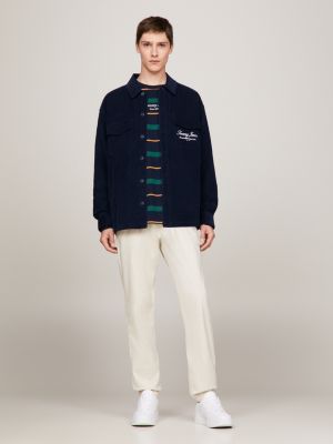 blue casual fit cord-overshirt mit schrift-logo für herren - tommy jeans