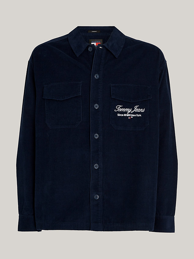 blue corduroy script logo casual fit overshirt for men tommy jeans