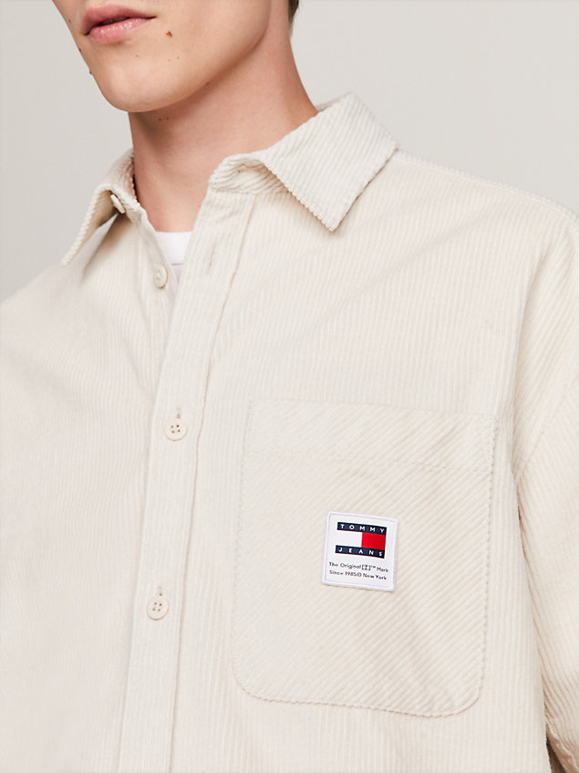 beige chunky corduroy relaxed fit shirt for men tommy jeans