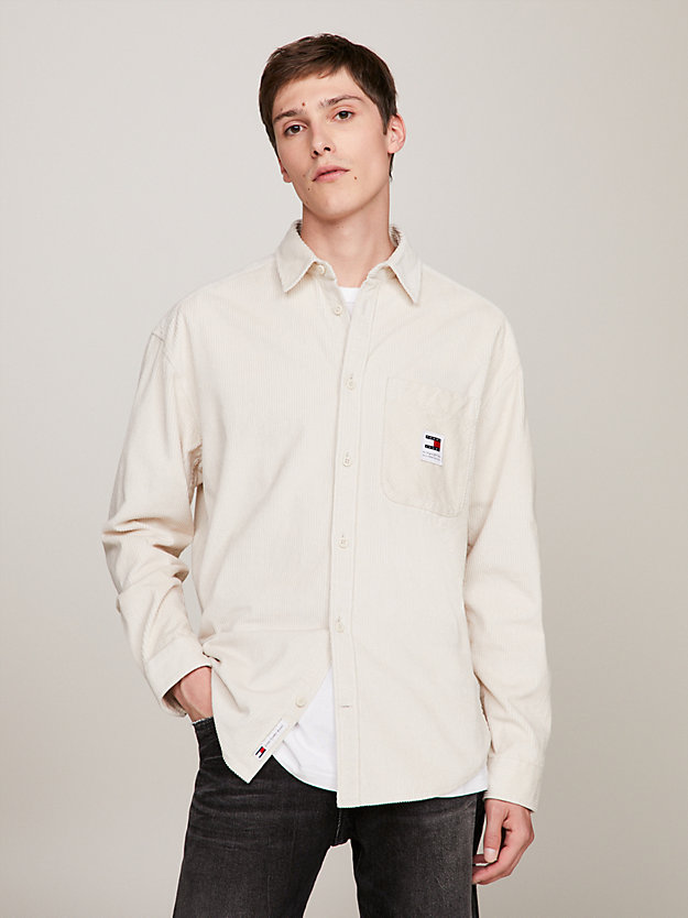 beige chunky corduroy relaxed fit shirt for men tommy jeans