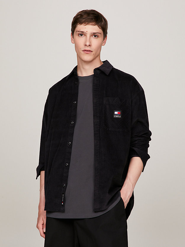 black chunky corduroy relaxed fit shirt for men tommy jeans