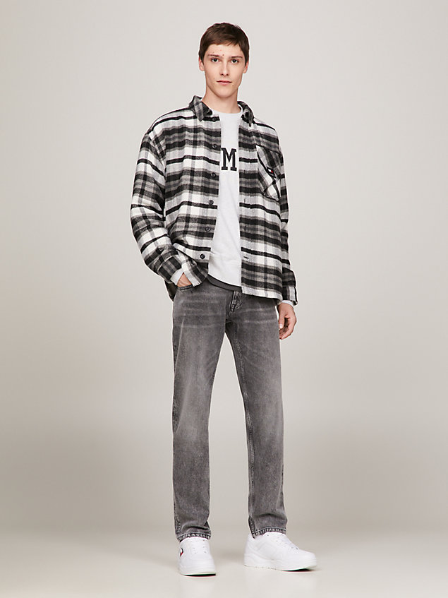 black geruit overshirt met voering van polar fleece voor heren - tommy jeans