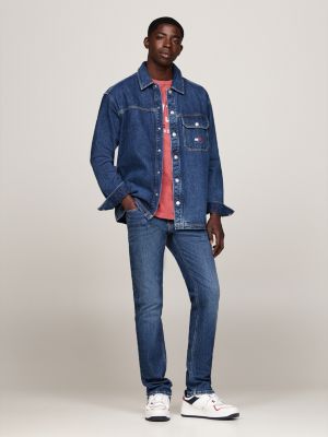 surchemise décontractée en denim à poche bleu pour hommes tommy jeans