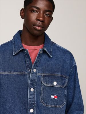 surchemise décontractée en denim à poche bleu pour hommes tommy jeans