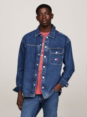 sopracamicia casual fit in denim con tasca blue da uomini tommy jeans