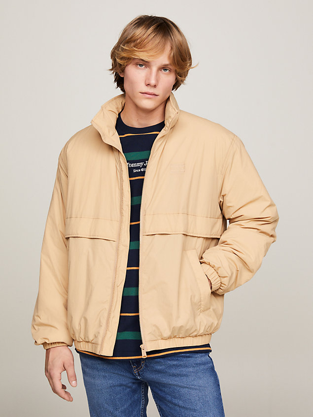 beige tonal logo hooded jacket for men tommy jeans
