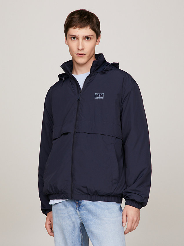 blue tonal logo hooded jacket for men tommy jeans