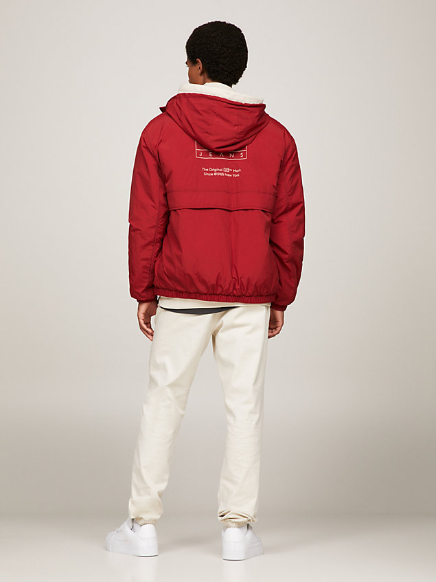 red tonal logo hooded jacket for men tommy jeans