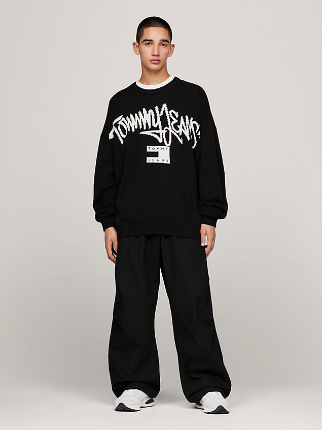 black sweatshirt met graffiti-logo voor heren - tommy jeans