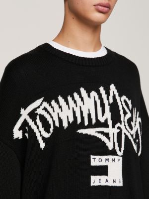 Graffiti Print Logo Sweatshirt Black Tommy Hilfiger