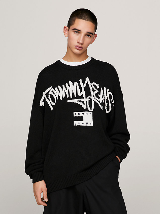 black graffiti print logo sweatshirt for men tommy jeans