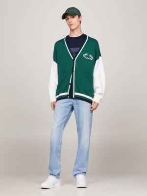 green varsity box fit cardigan für herren - tommy jeans