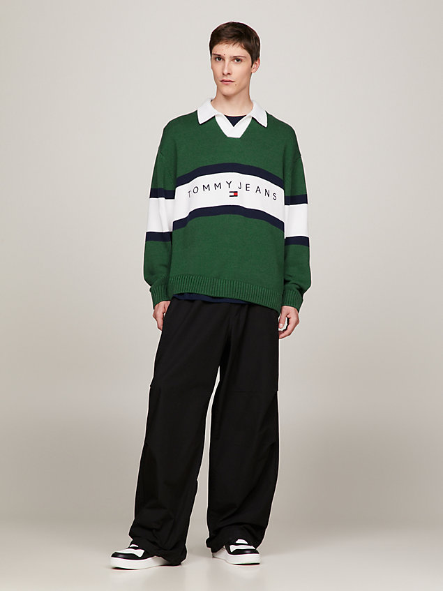 pullover rugby con colletto trophy green da uomo tommy jeans