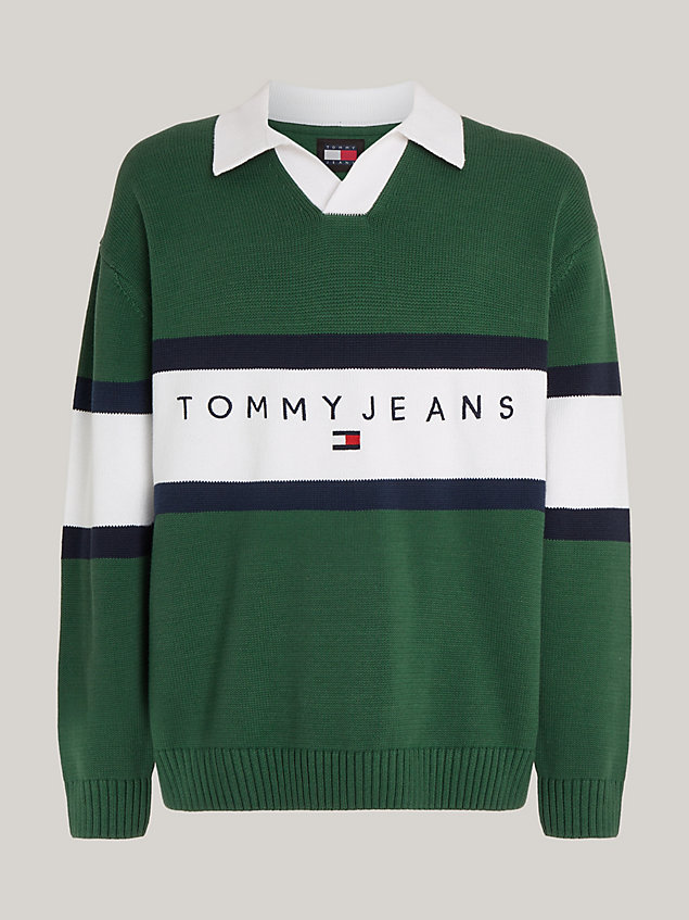 green colour-blocked rugbytrui met trophy-halslijn voor heren - tommy jeans