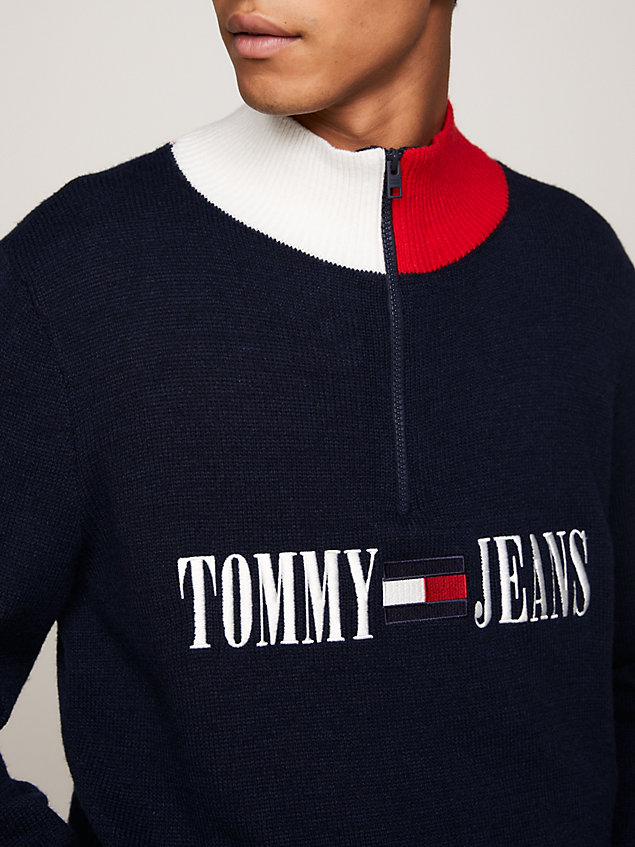 blue archive half-zip high neck jumper for men tommy jeans