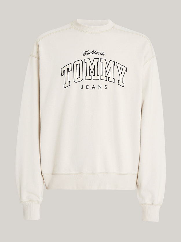 beige varsity boxy cropped sweatshirt for men tommy jeans