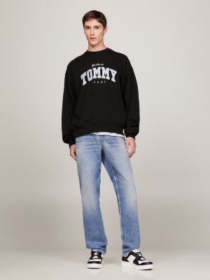 black varsity boxy fit cropped fit sweatshirt für herren - tommy jeans