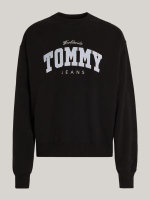 Sudadera universitaria cropped de corte holgado Negro Tommy