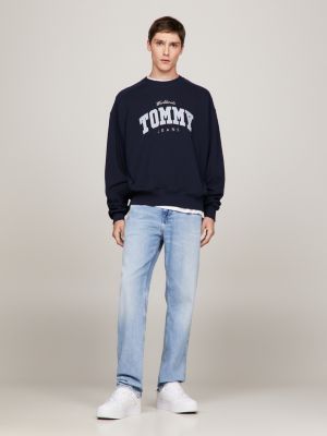 blue varsity boxy fit cropped fit sweatshirt für herren - tommy jeans