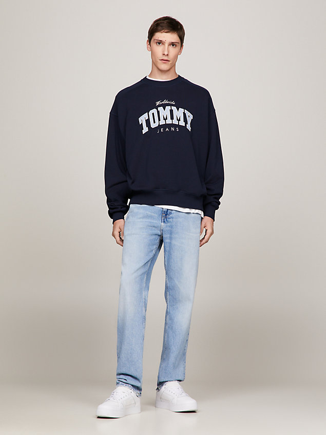 blue varsity boxy cropped sweatshirt for men tommy jeans