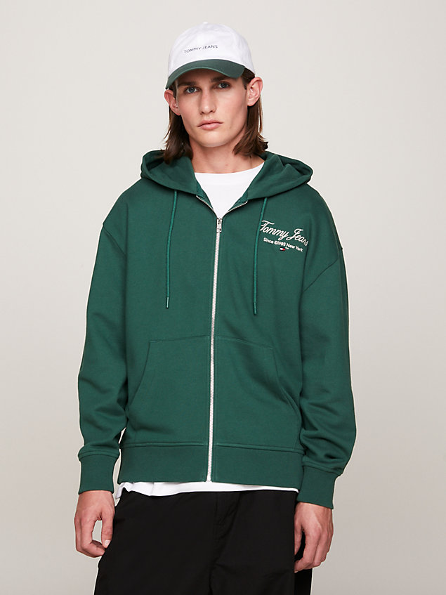 green back logo relaxed zip-thru hoody for men tommy jeans