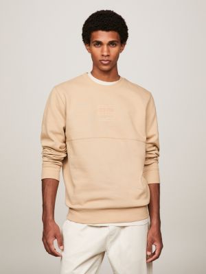 Sweatshirt met ronde hals en ton sur ton logo Beige Tommy Hilfiger