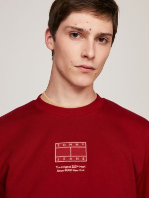 red tonal logo crew neck sweatshirt for men tommy jeans