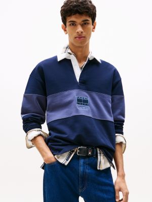 Polo de rugby de corte amplio con panel tonal Azul Tommy Hilfiger