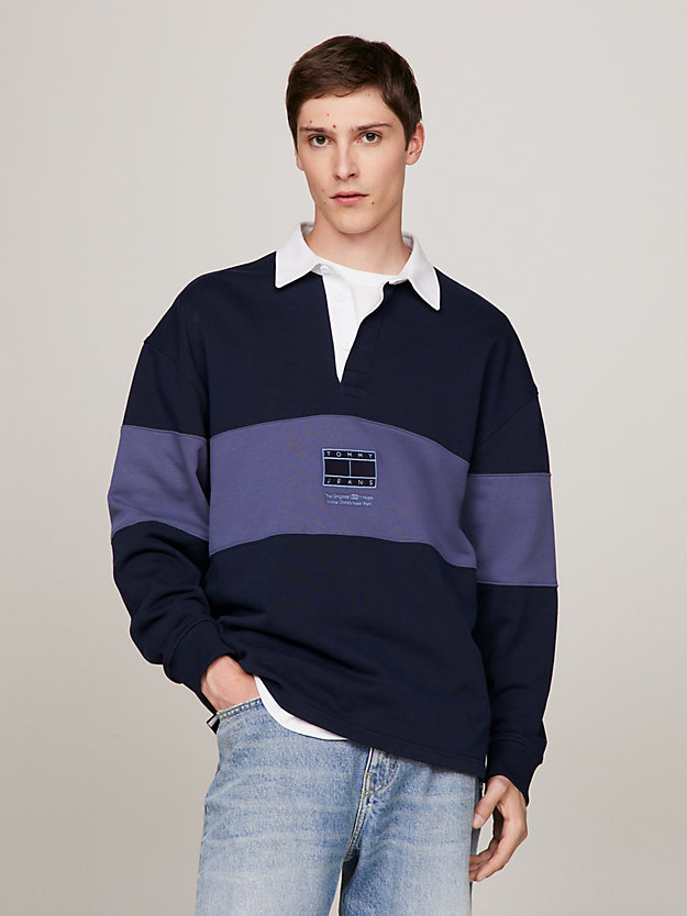 Tonal Panel Relaxed Rugby Shirt | Blue | Tommy Hilfiger