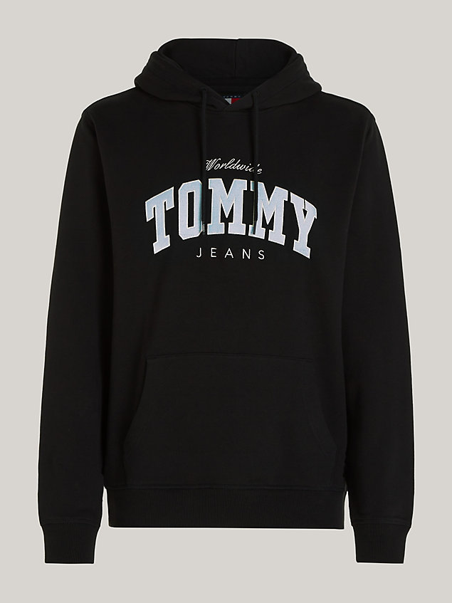 black varsity terry-hoodie mit logo für herren - tommy jeans