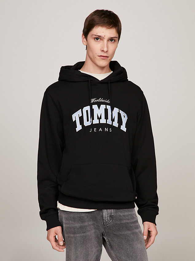 black varsity terry-hoodie mit logo für herren - tommy jeans