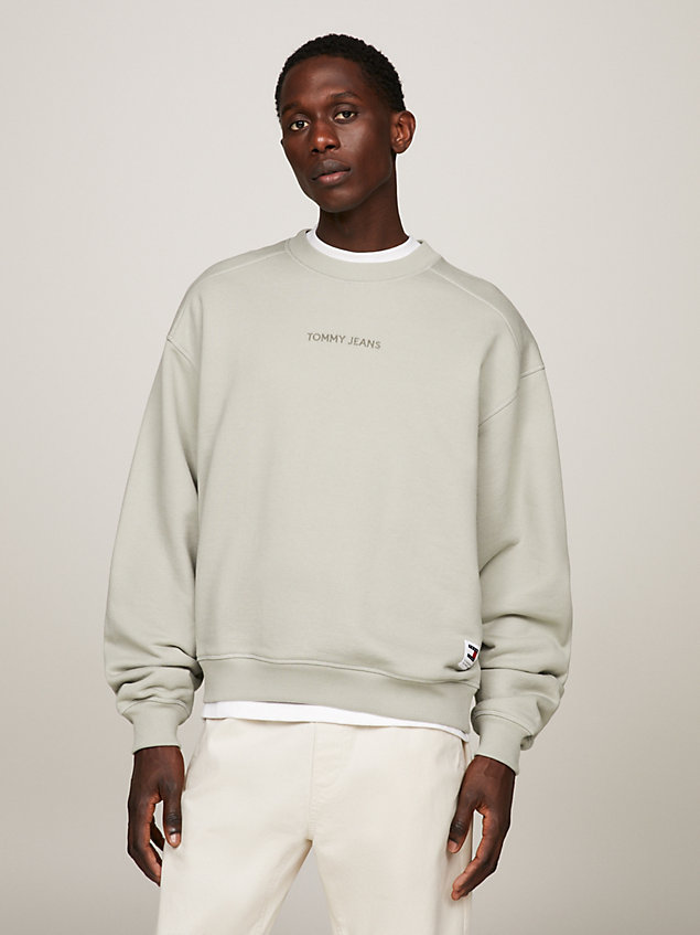 grey classics boxy fleece sweatshirt met logo voor heren - tommy jeans