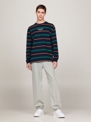 blue gestreiftes langarmshirt für herren - tommy jeans