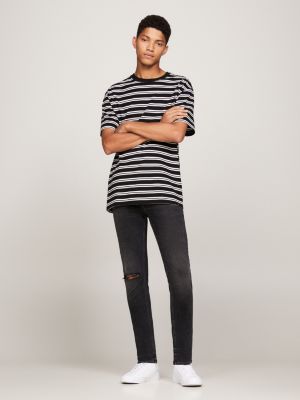 black gestreiftes t-shirt mit rundhalsausschnitt für herren - tommy jeans