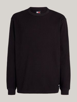 Waffle Long Sleeve T-Shirt | Black | Tommy Hilfiger