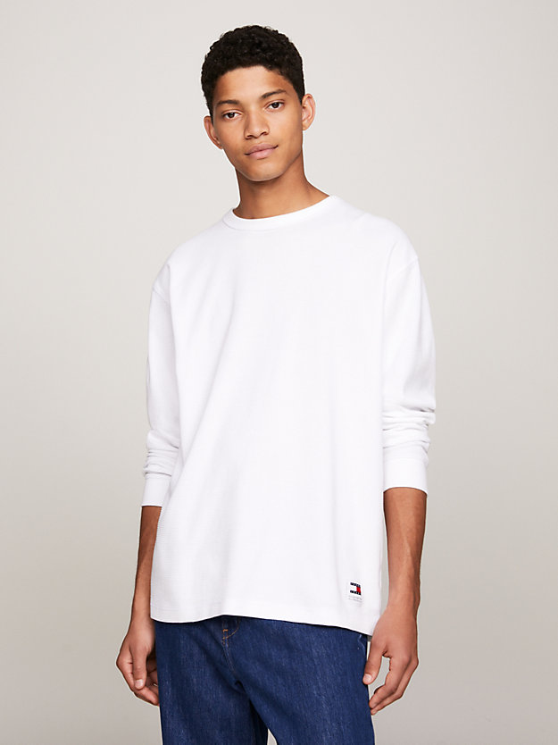 white waffle long sleeve t-shirt for men tommy jeans