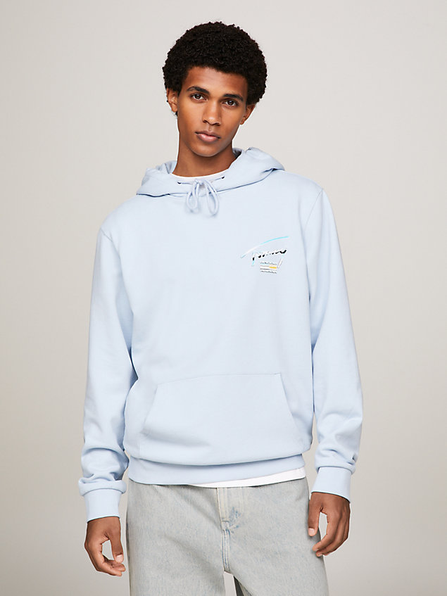 blue metallic back logo graphic hoody for men tommy jeans