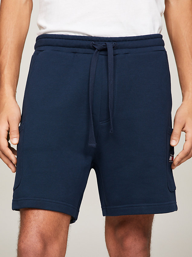 blue badge brushed terry cargo shorts for men tommy jeans