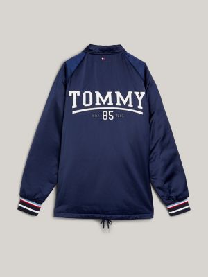 chaqueta estilo entrenador de corte largo azul de hombres tommy jeans